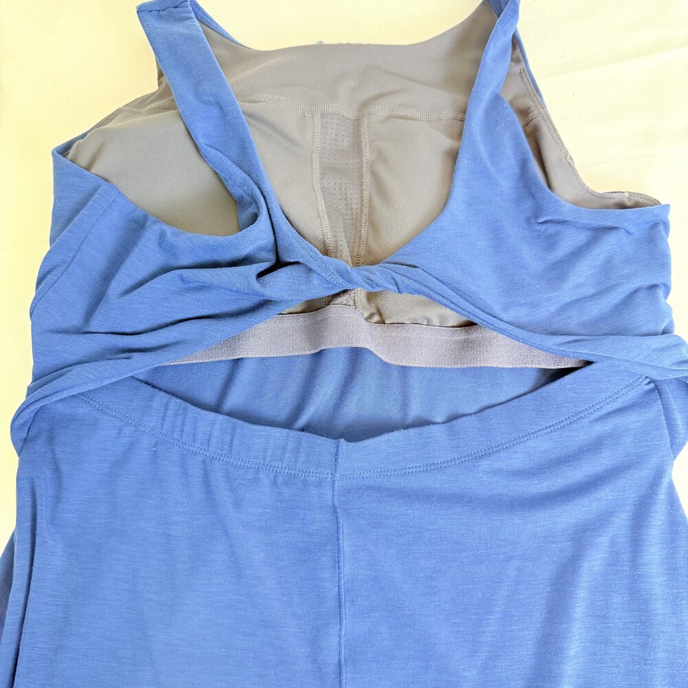 Prana Womens Royal Blue Ruched Racerback Open Back Sleeveless Dress Medium Flaws - Picture 5 of 8